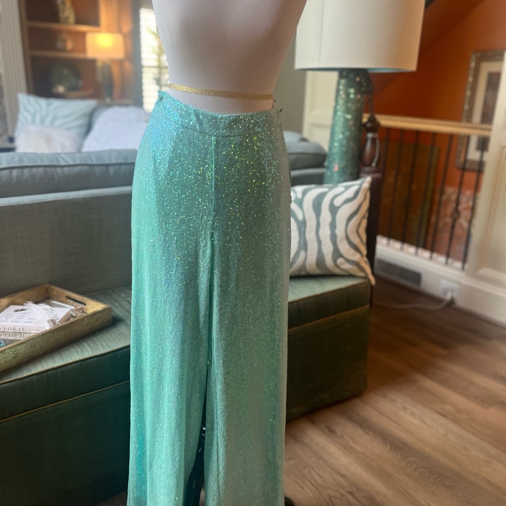 Bartley Mischka Seafoam Green Sequined Pants